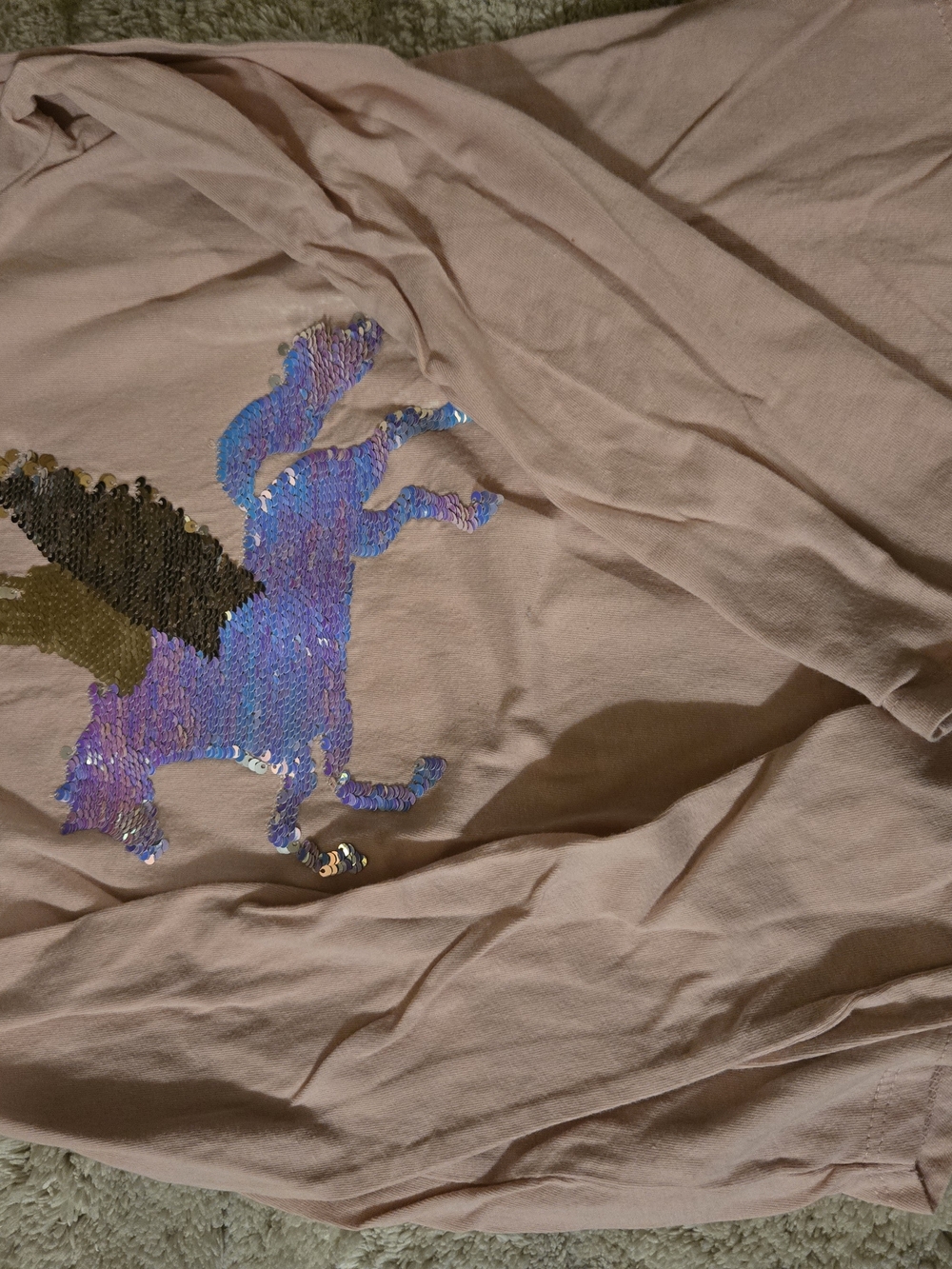 GAP Pink Long-Sleeve Top with Iridescent Sequin Pegasus